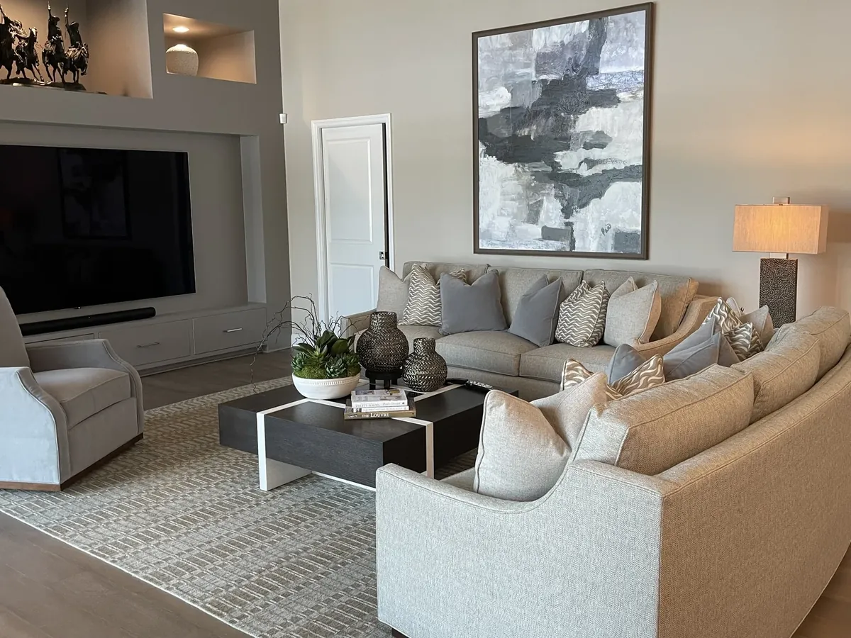 Grand salon with custom furnishings and curated details by Terri White Design